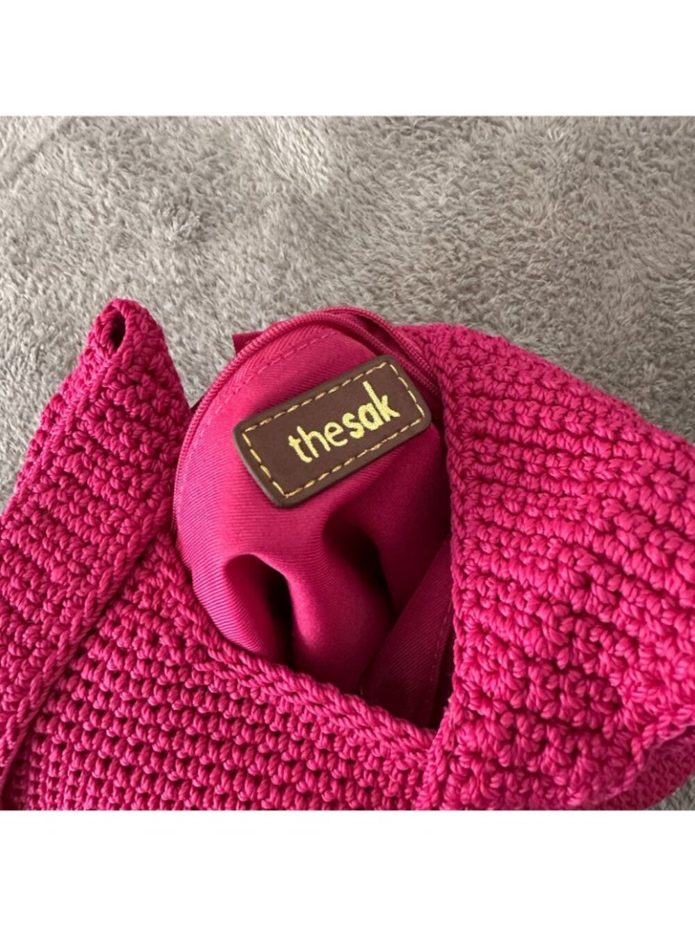 The Sak Hot Pink Knit Crochet Shoulder Bag Purse Handbag - Picture 7 of 7